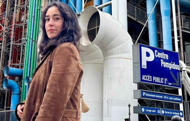 Camila standing in the street across from the Centre Pompidou