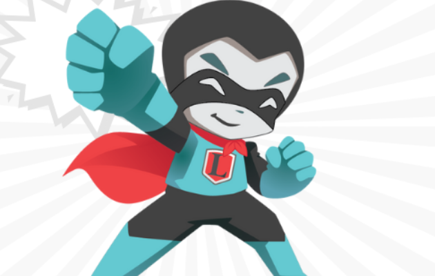 superhero illustrated character wearing a cape with an "L" shield on his costume